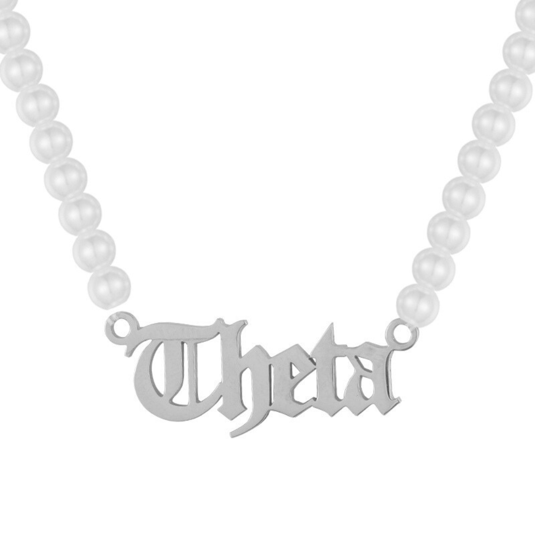 Sorority Custom/Personalized Pearl Nameplate Gothic Necklace