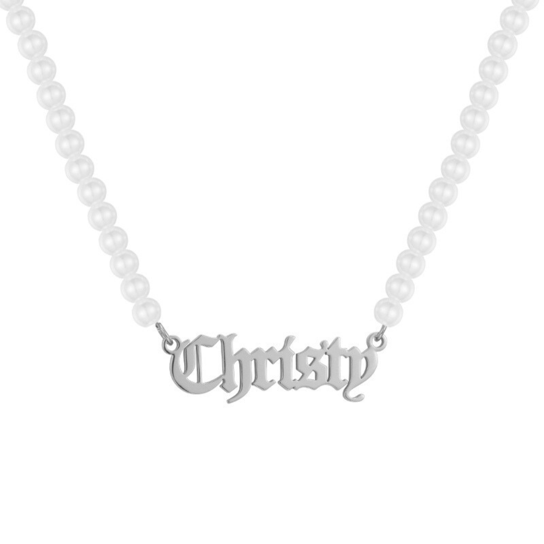 Custom/Personalized Pearl Nameplate Necklace